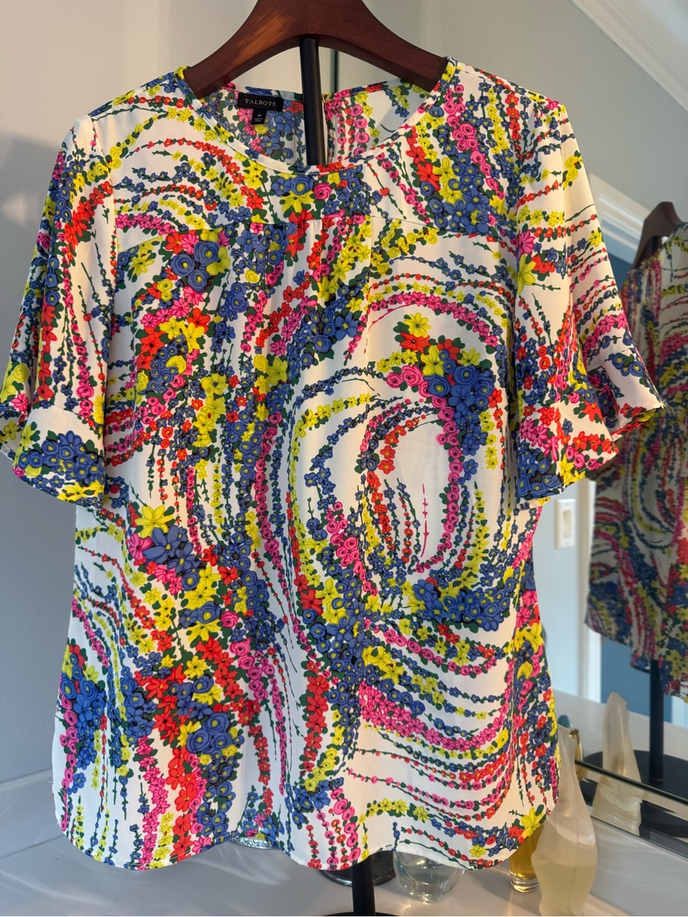 Talbots Multicolor Floral Swirl Short Sleeve Top US Small